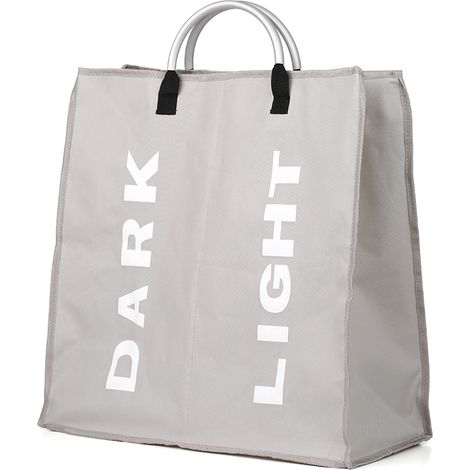 Sac à linge pliable à deux compartiments, panier à linge en tissu Oxford, trieur de linge, sac de rangement multifonctionnel portable avec poignée en alliage d'aluminium (1/5)