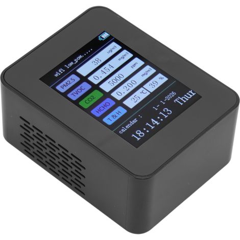 Moniteur de qualité de l'air intérieur TUYA WiFi Smart PM2.5, test de formaldéhyde, fonction calendrier, détecteur de qualité de l'air, noir, version WiFi, COV (1/5)