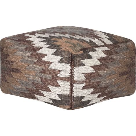 Pouf Moderne Carré avec Motif Géométrique Tissé en Jute Multicolore Deepor (1/5)