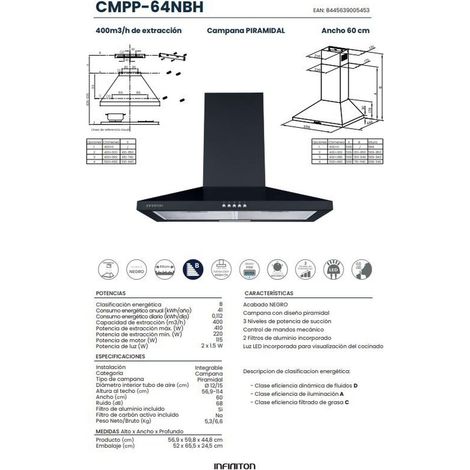 CAMPANA INFINITON 60 CMPP64NBH 400M3/H B NEGRO (1/5)