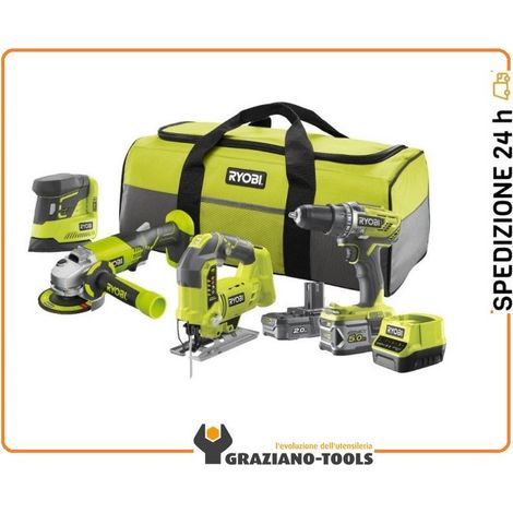 Ryobi R18CK4B-252S Kit 4 Utensili 18v Con Doppia Batteria 2,0ah E 5,0ah Con Borsone Incluso (1/9)