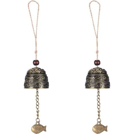 Cloche à suspendre vintage carillon éoli chinois Fengshui Dragon motif cloche ornement pendentif poisson décoration 2 pièces