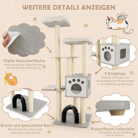 Árbol para gatos de 176 cm con plataformas, cueva y postes rascadores