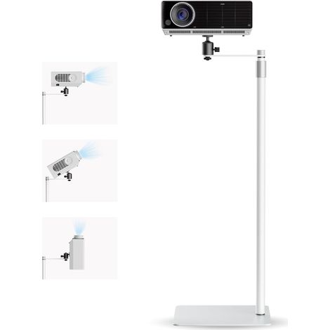 Support au Sol pour vidéoprojecteur Discret derrière canapé, Rotatif 360°, Hauteur réglable, Support de Projecteur Universel pour Bureau et vlog, Grosse rotule améliorée, Blanc, PR007FPW (1/5)