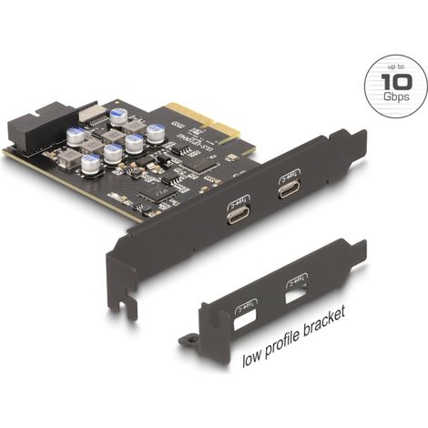 Tarjeta PCI Express x4 a 2 x USB Type-Câ¢ externo + 1 x USB 10 Gbps Type-E Key A interno y 1 x 19 pines USB cabezal de pin macho - Factor de forma de