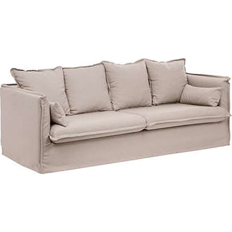 Canapé convertible 3 places en bois hêtre et MDF coloris Beige lin - Longueur 200 x Profondeur 102 x Hauteur 78 cm (1/4)