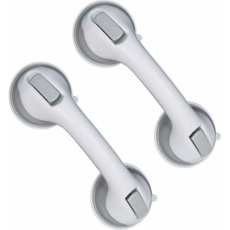 Ulisem Poignée Ventouse, Lot de 2, Barre d’Appui Douche & Baignoire, 25 kg, pour Personnes âgées, Mur, en Blanc/Gris (1/2)