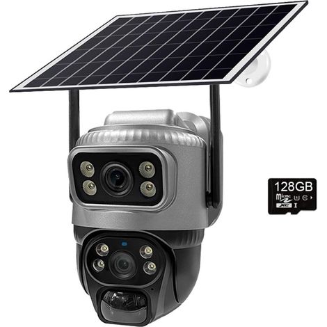 Caméra Solaire 4G à Double Objectif 6MP 4K PIR, détection de Mouvement, Vision Nocturne, étanche, Surveillance IP, Batterie Faible(Camera Add 128G Card) (1/5)