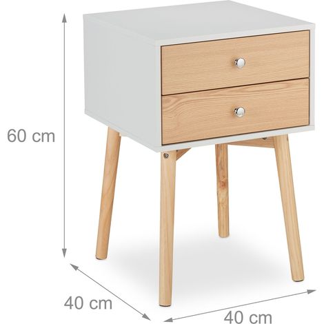 Mesita de noche cuadrada con 2 cajones prácticos estilo escandinavo dormitorio 40 x 40 x 50 cm de madera blanca 130013840 (1/4)