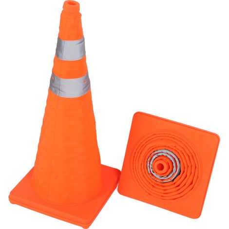 Lot de 2 cônes de signalisation pliables de 70 cm avec collerette réfléchissante orange, cônes de sécurité routière pour parking et route, formation à la conduite (1/5)