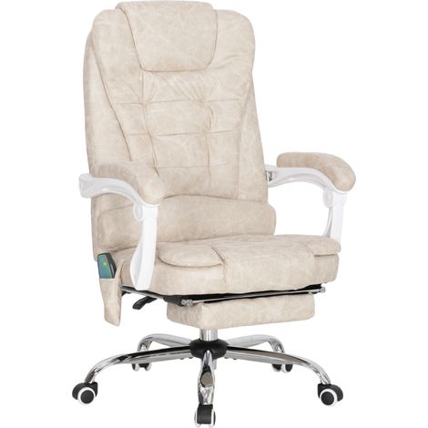 Fauteuil de bureau massant en tissu respirant imitation cuir, avec télécommande et réglage en hauteur, couleur crème.