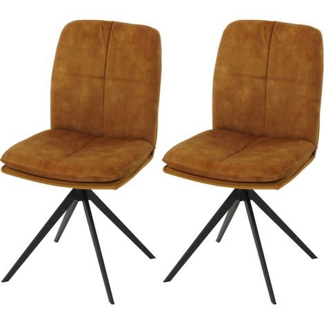 Juego de 2 sillas de comedor giratorias patas de metal asiento en tela amarilla con costuras decorativas 040006621 (1/5)
