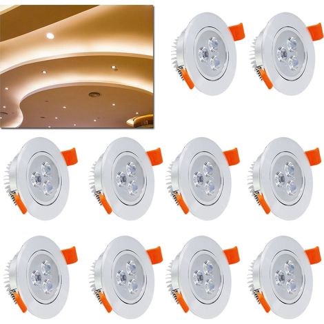 Jiubiaz Focos de Empotrar LED Orientables 3W Redondos 85mm para Techo Salón Dormitorio Oficina Cocina Baño Blanco Cálido 3000K 10 Piezas