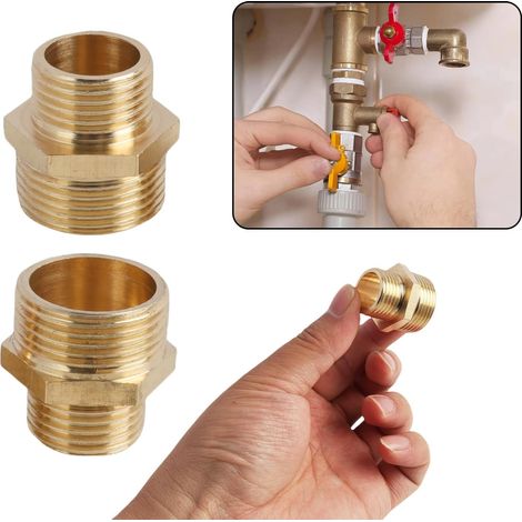 2 Pack Brass Reducer Connector, 3/4" to 1/2" Male Threaded Adapter, Hose Fitting Heavy Duty Pneumatic Fittings for Water Pipe Reduction, Durable and Reliable (20x25mm) (1/5)