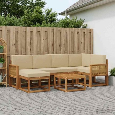vidaXL Outdoor-Sofagarnitur 7 pcs Natur und Beige Massivholz Akazie (1/5)