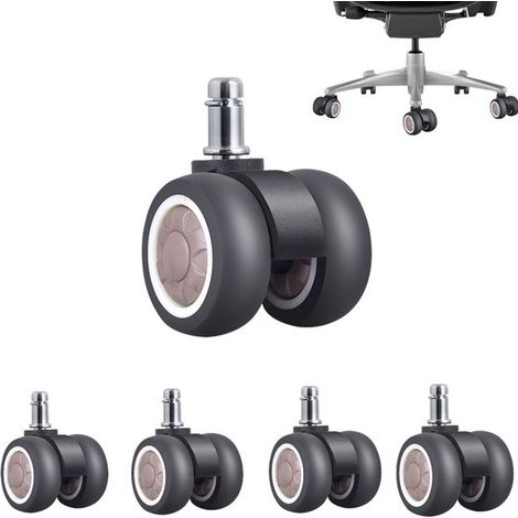 Ruote per sedia da ufficio – Funzionamento silenzioso – Proteggono i pavimenti – Scorrimento fluido – Resistenti alla pressione – 11 mm – Confezione da 5 (1/5)