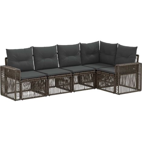 Gartensofa-set 5 pcs Grau und Dunkelgrau Poly-Rattan vidaXL
