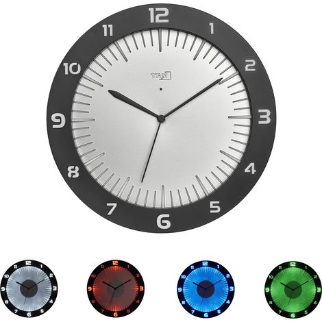 TFA Dostmann Lumoclock 60.3553 - Reloj de Pared con luz led (9 Variantes de Color, 30 cm), Color Gris