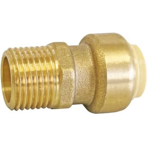 Raccord laiton à clipser Ø12 pour cuivre, PER, multicouche – Mâle 15/21 – Montage rapide sans outil – Pression max 4 bars