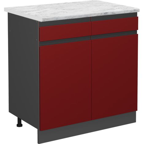 Mobiletto base per cucina R-Line, Rosso, 80 cm PL Marmo, Vicco