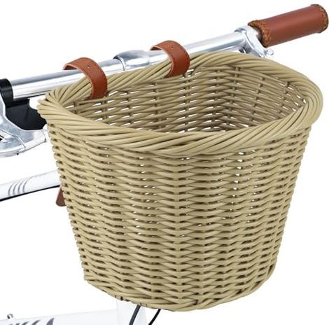 [JAMAIS UTILISÉ] Panier de vélo tissé élégant en demi-cercle pour guidon avant de vélo adulte avec sangles en cuir réglables, panier de rangement étanche pour vélo - 28 x 23,5 x 19,5 cm, couleur du pa (1/5)