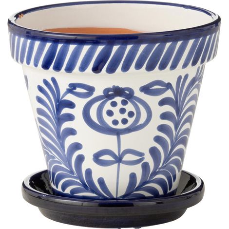 Pot Avec Soucoupe en Céramique "Granada" 27cm Bleu Cobalt (1/3)