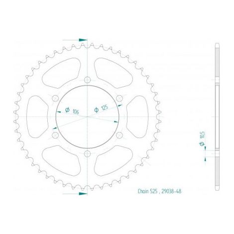 Couronne Acier Triumph - 525 - 48 Dents - Similaire JTR2014 - Made in Germany