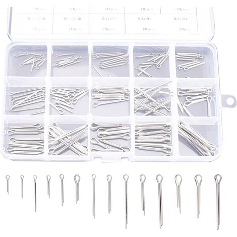 Kit de 150 goupilles fendues en acier inoxydable 304 (15 types différents) M1 et M3 (1/5)