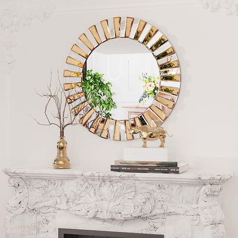Dekorativer Wandspiegel rund 60×60cm, Luxus Gold Kunst Spiegel für Wohnzimmer Schlafzimmer Badezimmer Wanddekoration (1/5)