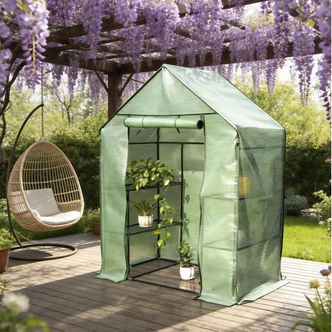 Invernadero para tomates (143x215x195 cm), protección contra el clima, puerta con cremallera, PVC y acero, verde (1/5)