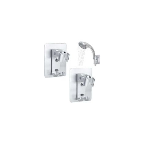 Lot de 2 supports de pommeau de douche réglables, avec angle réglable, support mural pour pommeau de douche, support de barre de douche réglable, pour salle de bain d'hôtel (argent) - Crezuo (1/4)