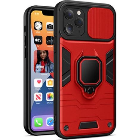 Handy Hülle mit Kameraschutz Panzerhülle Stoßfest Bumper Cover Outdoor Hülle mit Ring Magnet Halter kompatibel mit Samsung Galaxy A12 (A125F) rot
