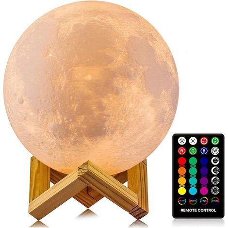 Lámpara de luna, luz nocturna infantil LED de 16 colores, impresa en 3D, con soporte, control remoto/táctil y temporizador. Ideal como regalo de cumpleaños para niños o amigos, o como decoración de ha
