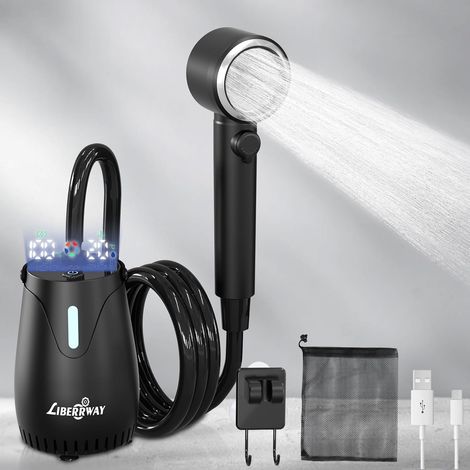 Camping Douche Portable Douches de Randonnée Voyage avec 3-Ans de Garantie pour la Batterie Rechargeable, Pommeau Douche Tuyau Pompe Douchette (1/5)