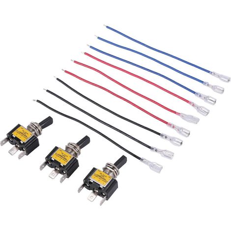 Interrupteur à levier 3 broches LED bleue 12V pour bateau voiture camping-car - Lot de 3 interrupteurs marins avec voyant lumineux, câblage facile, idéal tableau de bord (1/5)