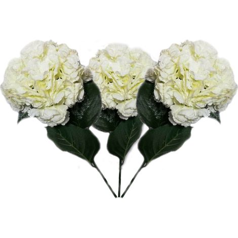 Fiore Ortensia con stelo foglie set da 3 bianco per addobbare decorare casa negozio (1/5)