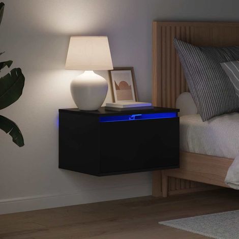 Wand-Nachttisch mit LED-Leuchten Schwarz