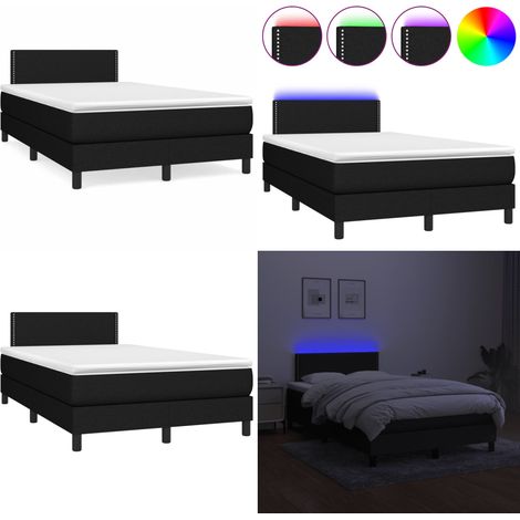Sommier à lattes de lit matelas et LED noir 120x190 cm tissu - Sommier Tapissier - Matelas LED - Literie Noir - Chambre À Coucher - Chambre À Coucher Design - Home & Living