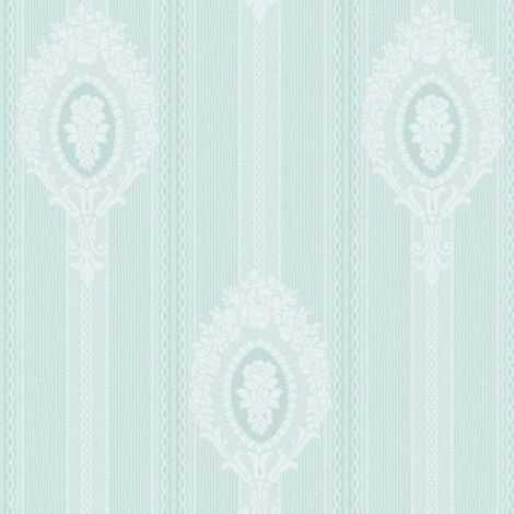 Chelsea Garden Duck Egg Blue Floral Cameo Stripe Smooth Wallpaper Classic Decor (1/4)