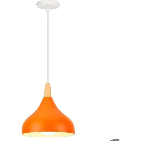 Retro Suspension Luminaire Orange,20cm Lustre Suspension Moderne en Metal Bois Style Nordique E27 Plafonnier Reglable (1/5)