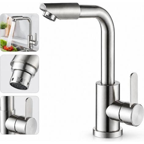Mitigeur de cuisine en acier inoxydable 304, bec pivotant à 360 degrés, eau froide et chaude avec jet anti-éclaboussures, hauteur 22 cm et longueur 12,7 cm (1/5)