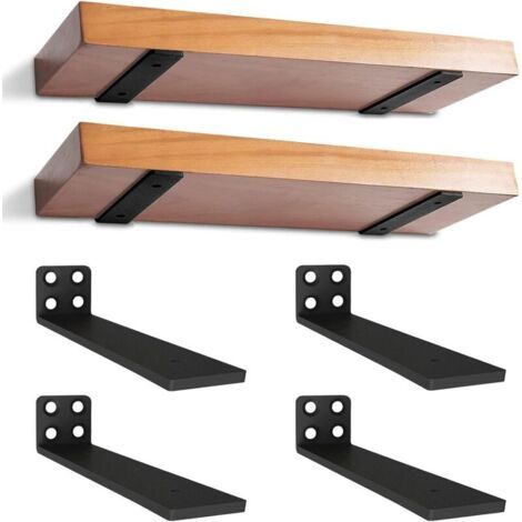 Lot de 4 Supports D'étagère Flottants de 20 cm, Supports D'étagère Robustes, Supports d'étagère Industriels avec Vis pour Bibliothèque Salon Chambre (Noir) (1/5)