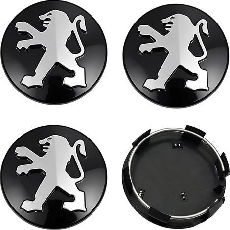 4 pcs Cache Moyeux pour Peugeot 60mm Cache Moyeu Aluminium+ABS Cache de Roue Centrale ABS Accessoires de Voiture, Noir Étanche/anti-poussière/avec logo (1/5)