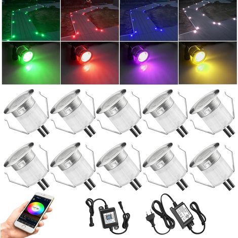 10 WIFI RGB Spot Encastrable Exterieur Dimmable 1,2W Fonctionne Avec Alexa, Google Home, DC12V Ø45mm IP67 Kit Complet de éclairage Pour Chemins (1/5)