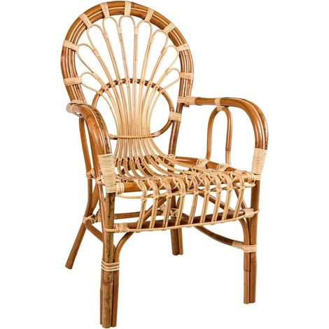 Fauteuil d'extérieur en rotin naturel avec dossier décoré Zaira