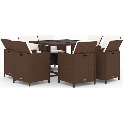 Maison Exclusive - Set Divani da Giardino 9 pz con Cuscini in Polyrattan Marrone (1/5)