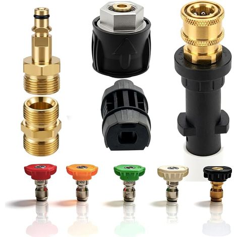 Adattatore per tubo flessibile a connessione rapida M22 da 14 mm per idropulitrici ad alta pressione Karch serie K2-K7, raccordo a connessione rapida da 1/4" con 5 punte per ugelli, strumento di conve (1/5)
