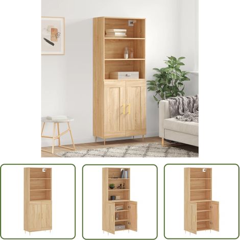 The Living Store Highboard Sonoma-Eiche 69,5x34x180 cm Holzwerkstoff - Sideboard - Hochschrank - Wohnraumgestaltung - Eichefarben - Regal (1/5)