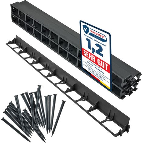 Garronda Bordure de Jardin 8 m, Bordurette Flexible Plastique Noir 5,8 cm avec 50 Piquets, Délimitation Pelouse Massifs Potager, GD-0157