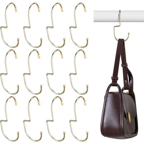 (Champagne Gold) Organizador de 12 piezas para bolsos, organizador de armario, colgador de bolsos de metal y organizador colgante para ahorrar espacio de almacenamiento con gancho giratorio (1/5)